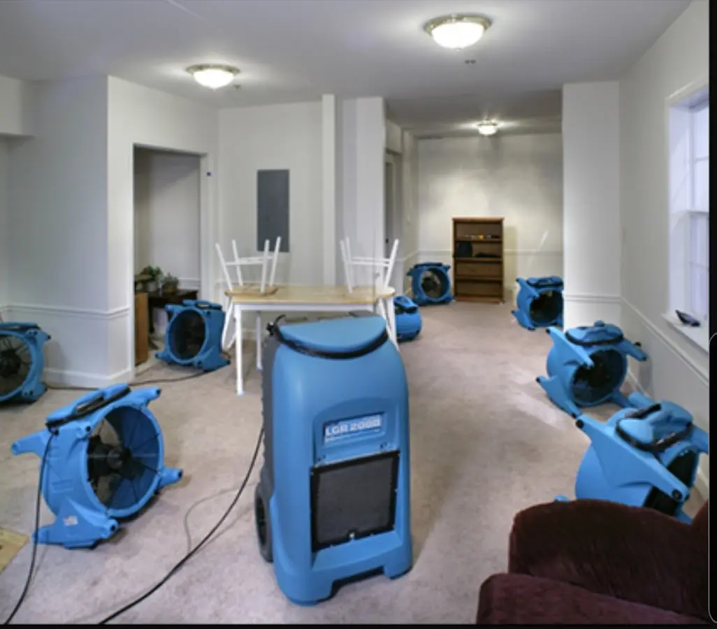 Air movers and dehumidifier setup for Water Damage Restoration in Sewickley