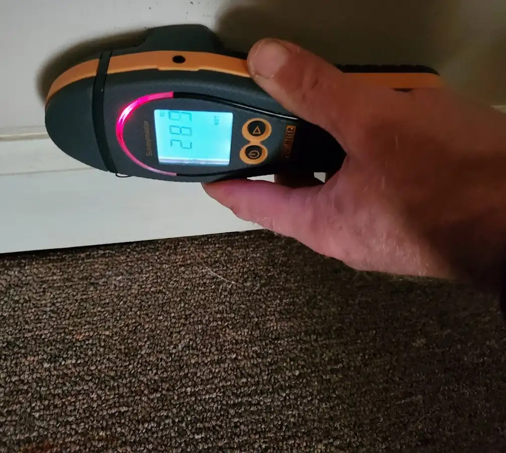Moisture detection at baseboard during Storm Damage Restoration in Sewickley